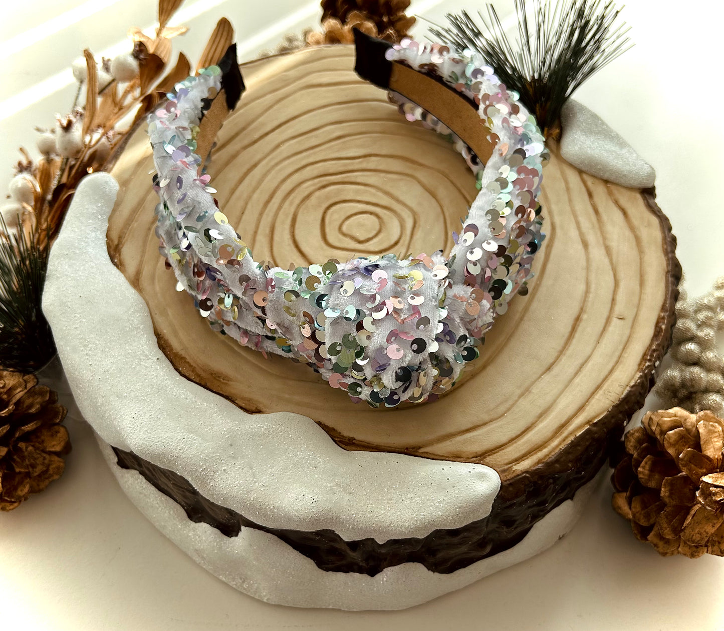 Rainbow Sequin headband (white)
